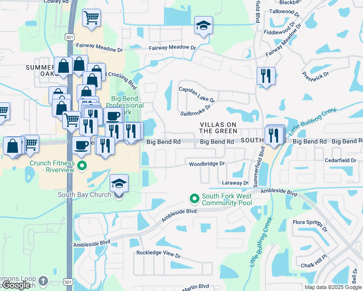 map of restaurants, bars, coffee shops, grocery stores, and more near 10918 Whitecap Drive in Riverview