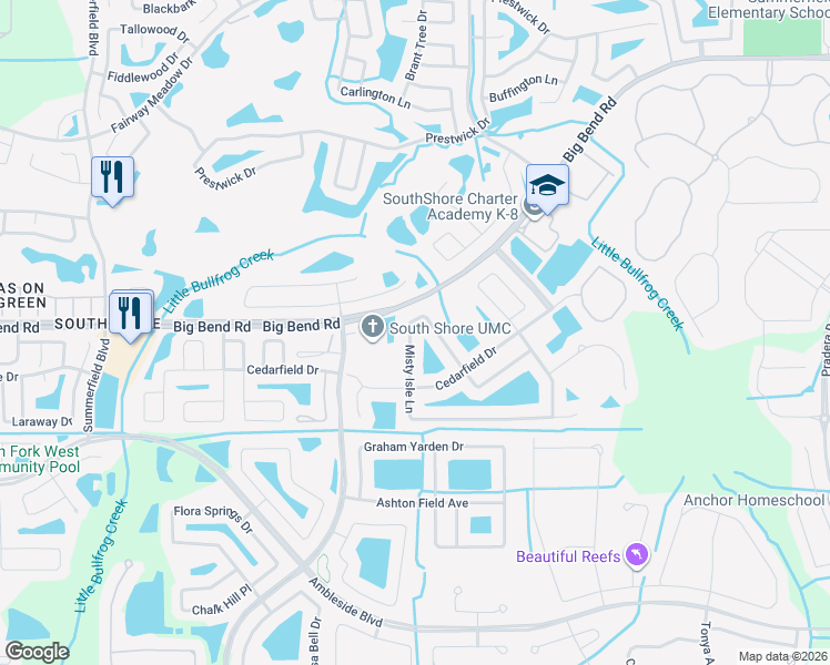 map of restaurants, bars, coffee shops, grocery stores, and more near 11450 Misty Isle Lane in Riverview