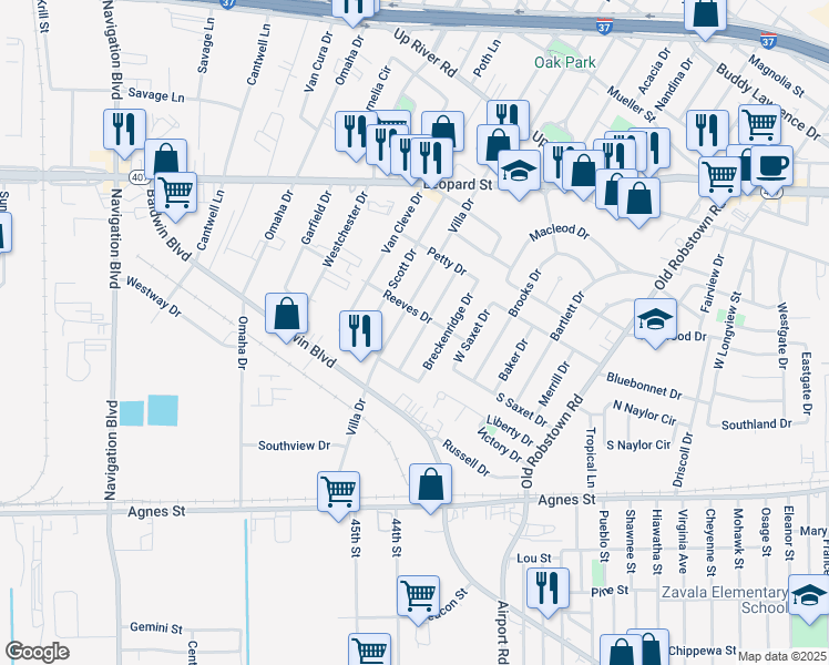 map of restaurants, bars, coffee shops, grocery stores, and more near 433 Dixon Drive in Corpus Christi