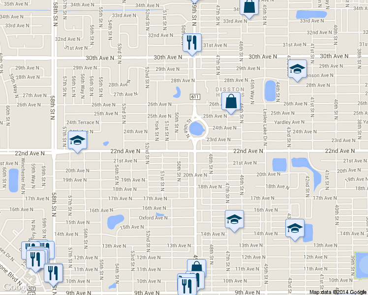 map of restaurants, bars, coffee shops, grocery stores, and more near 4931 22nd Ave N in St Petersburg