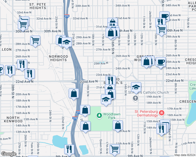 map of restaurants, bars, coffee shops, grocery stores, and more near in St. Petersburg