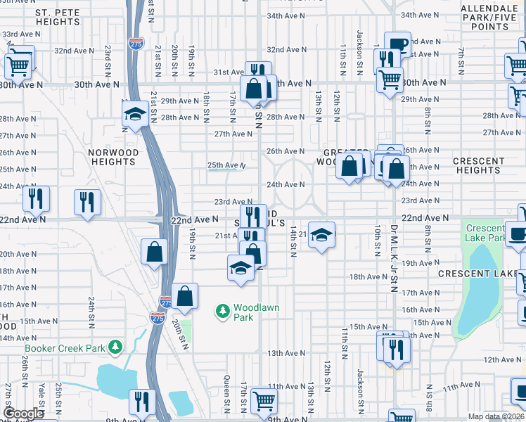 map of restaurants, bars, coffee shops, grocery stores, and more near in St. Petersburg