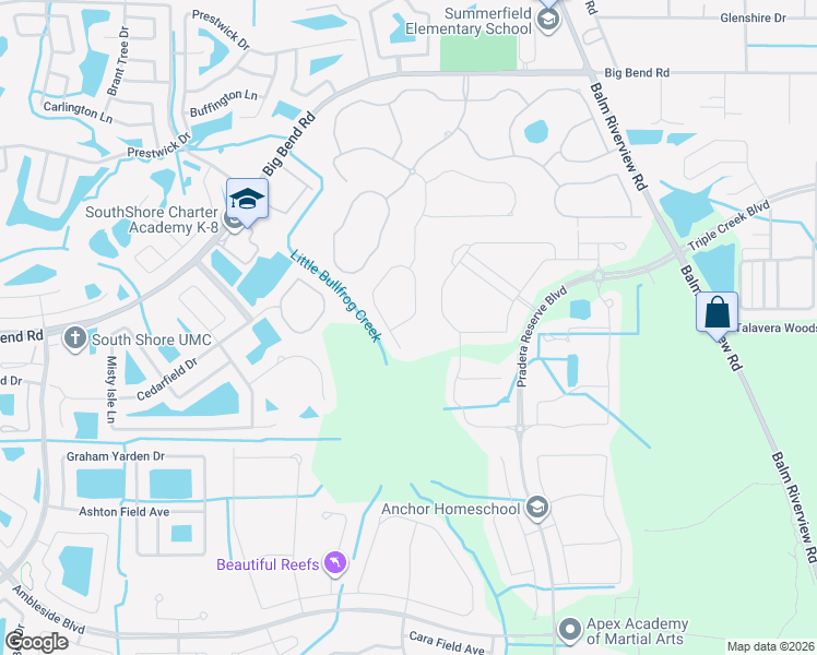 map of restaurants, bars, coffee shops, grocery stores, and more near 13207 Waterleaf Garden Circle in Riverview