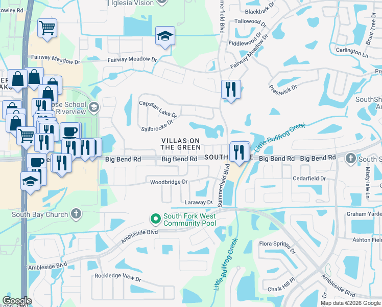 map of restaurants, bars, coffee shops, grocery stores, and more near 13110 Elgar Place in Riverview