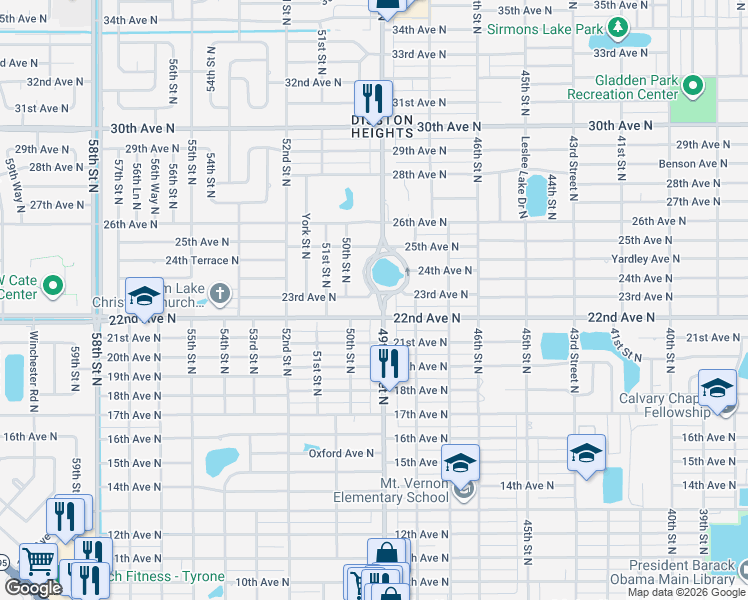 map of restaurants, bars, coffee shops, grocery stores, and more near 4931 22nd Avenue North in St. Petersburg