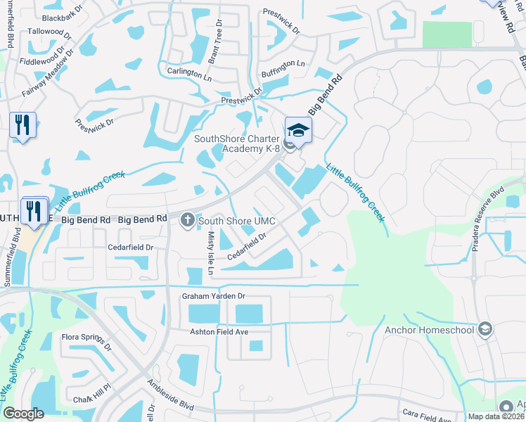map of restaurants, bars, coffee shops, grocery stores, and more near 12416 Cedarfield Drive in Riverview