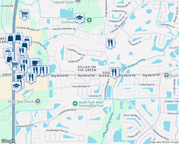 map of restaurants, bars, coffee shops, grocery stores, and more near 11124 Whittney Chase Drive in Riverview