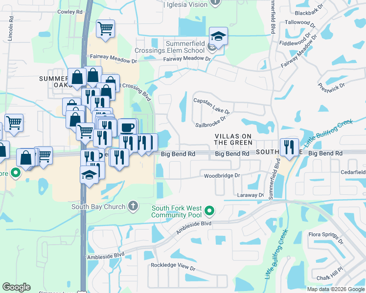 map of restaurants, bars, coffee shops, grocery stores, and more near 10903 Summerton Drive in Riverview