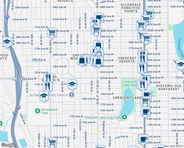 map of restaurants, bars, coffee shops, grocery stores, and more near in St. Petersburg