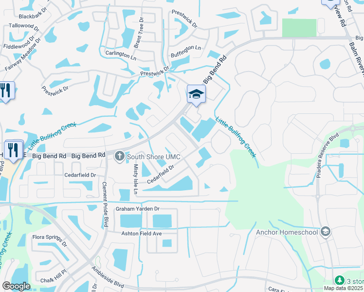 map of restaurants, bars, coffee shops, grocery stores, and more near 13216 Evening Sunset Lane in Riverview