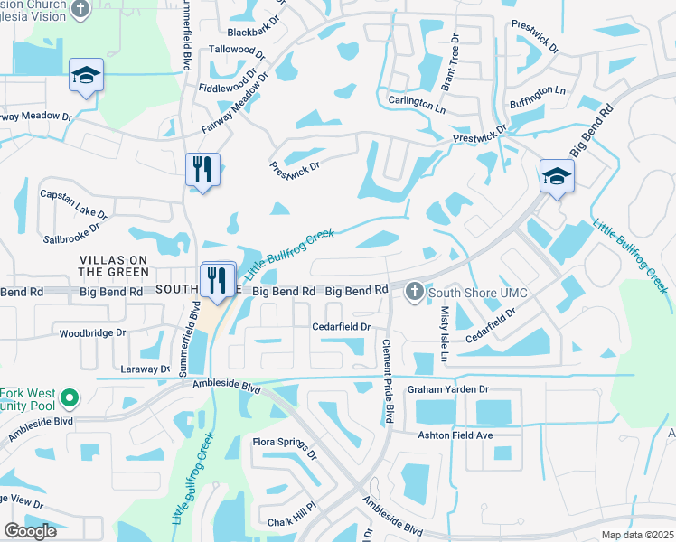 map of restaurants, bars, coffee shops, grocery stores, and more near 11420 Village Brook Drive in Riverview