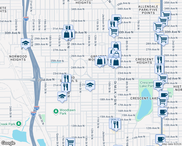 map of restaurants, bars, coffee shops, grocery stores, and more near in St. Petersburg