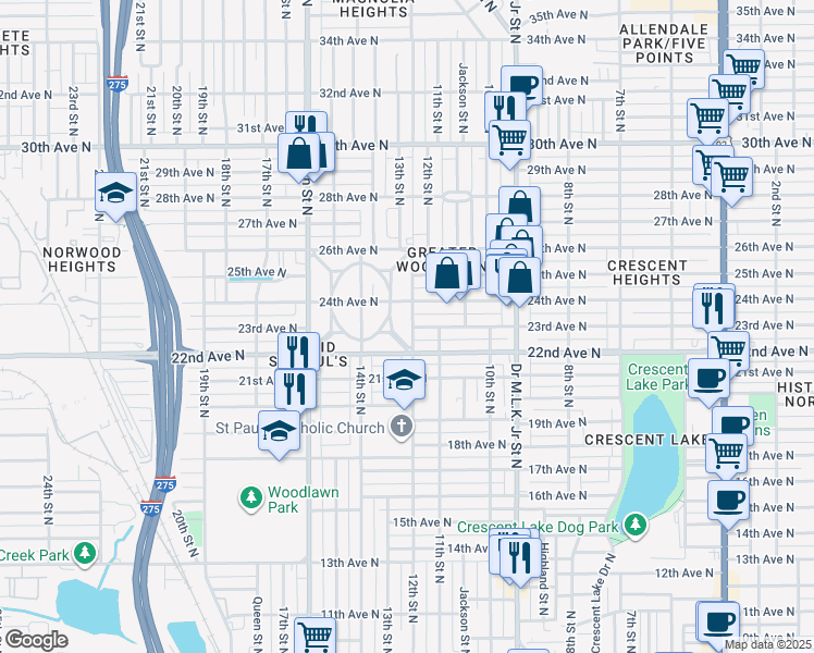 map of restaurants, bars, coffee shops, grocery stores, and more near in St. Petersburg