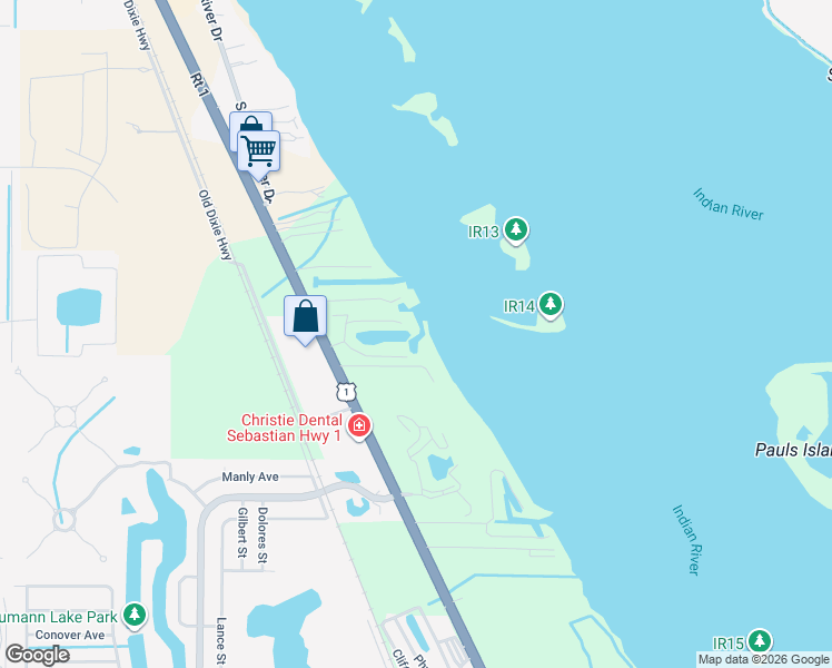 map of restaurants, bars, coffee shops, grocery stores, and more near 5944 River Run Drive in Sebastian