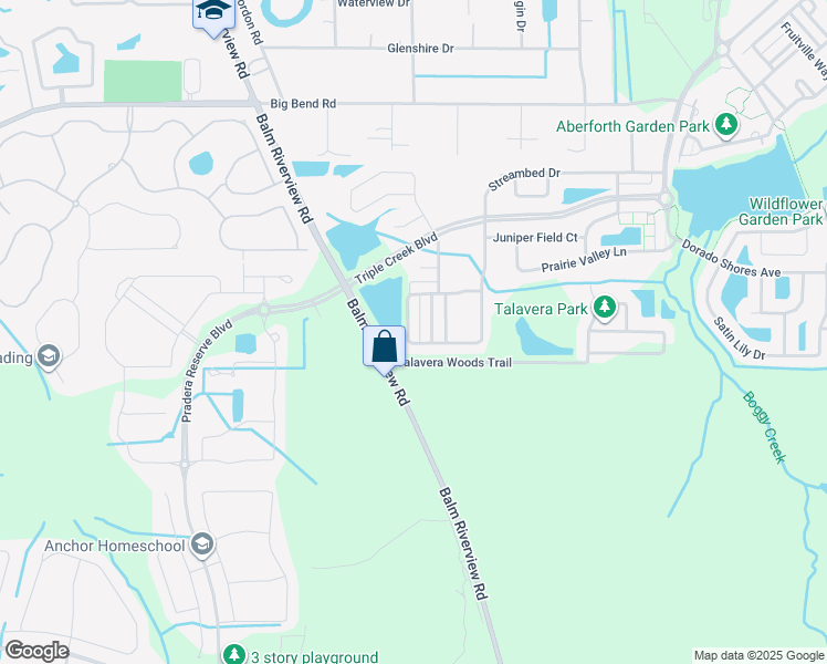map of restaurants, bars, coffee shops, grocery stores, and more near 12024 Streambed Drive in Riverview