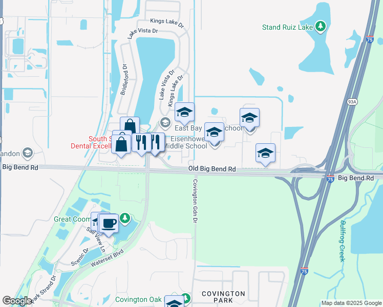 map of restaurants, bars, coffee shops, grocery stores, and more near 13124 Logan Captiva Lane in Gibsonton