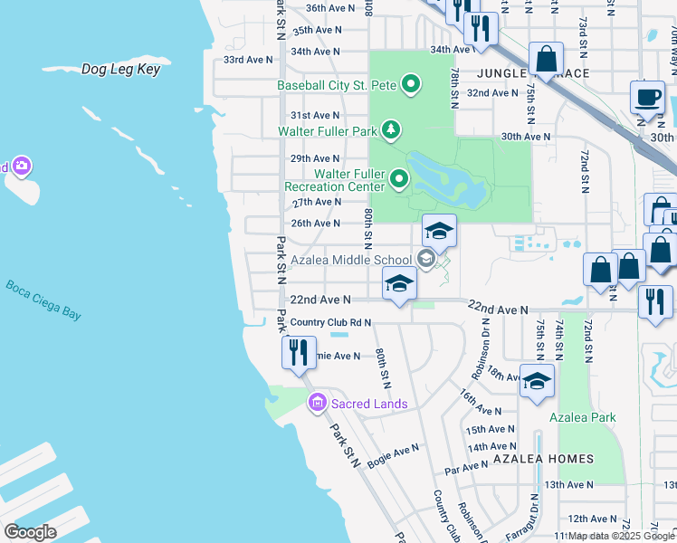 map of restaurants, bars, coffee shops, grocery stores, and more near 8068 24th Avenue North in St. Petersburg