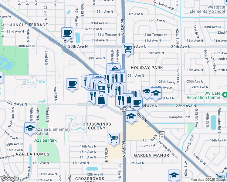 map of restaurants, bars, coffee shops, grocery stores, and more near Tyrone Boulevard North in Saint Petersburg