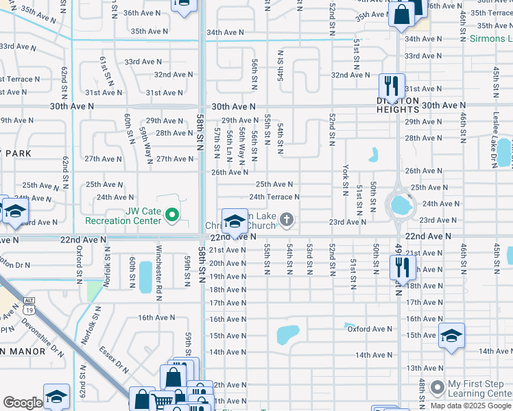 map of restaurants, bars, coffee shops, grocery stores, and more near 2400 55th Street North in St. Petersburg
