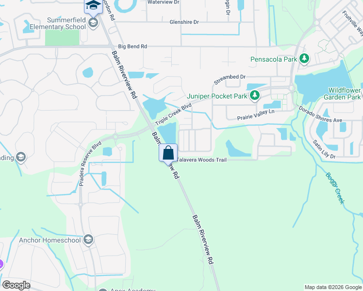map of restaurants, bars, coffee shops, grocery stores, and more near 12022 Streambed Drive in Riverview