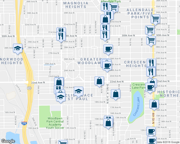 map of restaurants, bars, coffee shops, grocery stores, and more near 1148 24th Avenue North in St. Petersburg