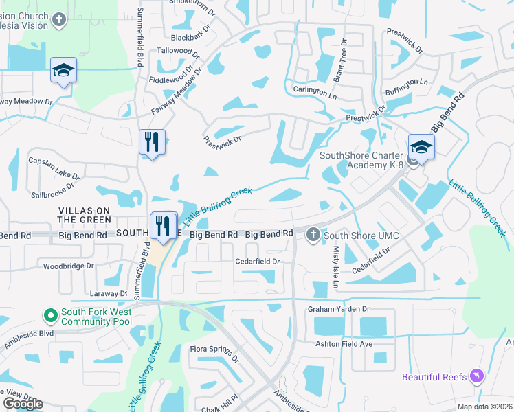 map of restaurants, bars, coffee shops, grocery stores, and more near 11327 Village Brook Drive in Riverview