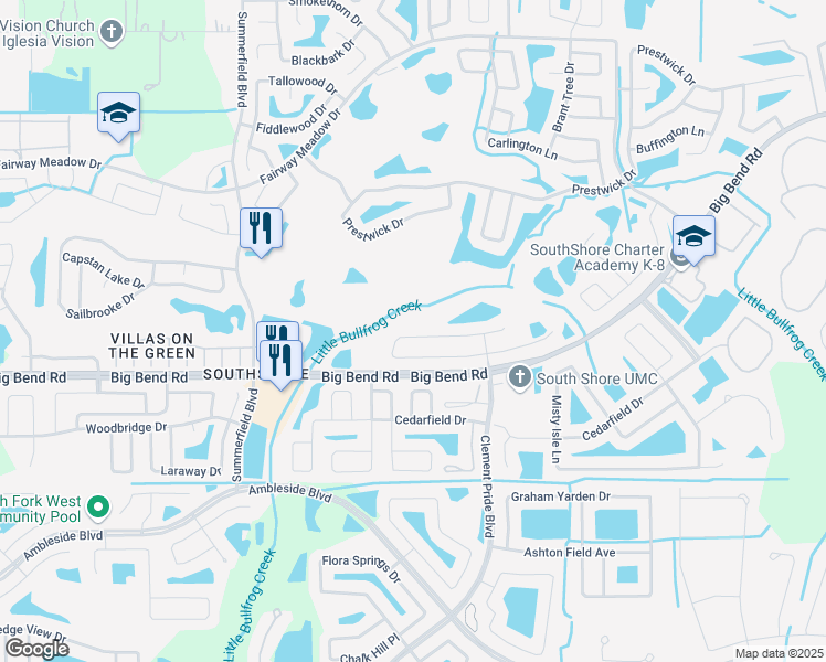 map of restaurants, bars, coffee shops, grocery stores, and more near 11327 Village Brook Drive in Riverview
