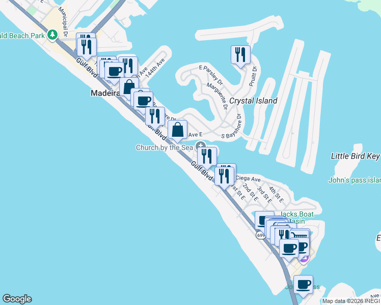 map of restaurants, bars, coffee shops, grocery stores, and more near 50 137th Avenue Circle in Madeira Beach