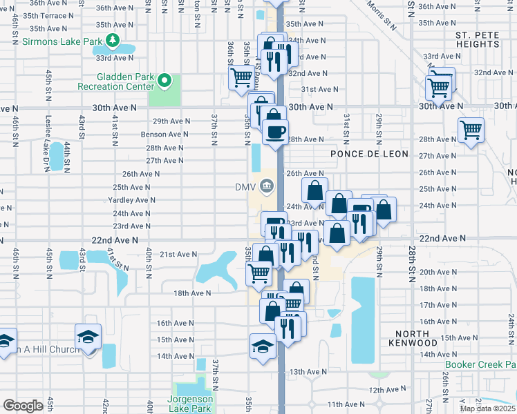 map of restaurants, bars, coffee shops, grocery stores, and more near 3441 Reserve Circle North in Saint Petersburg