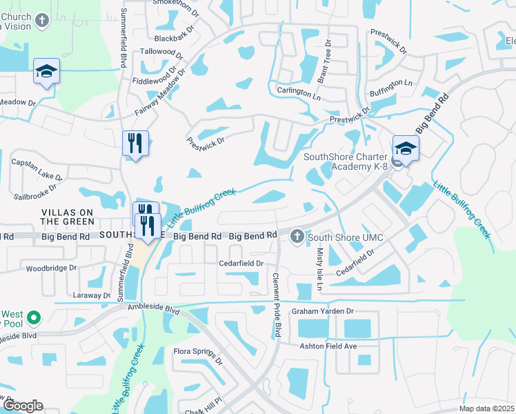 map of restaurants, bars, coffee shops, grocery stores, and more near 11313 Village Brook Drive in Riverview