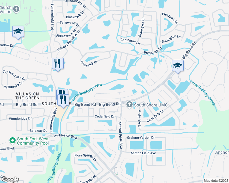 map of restaurants, bars, coffee shops, grocery stores, and more near 11309 Village Brook Drive in Riverview