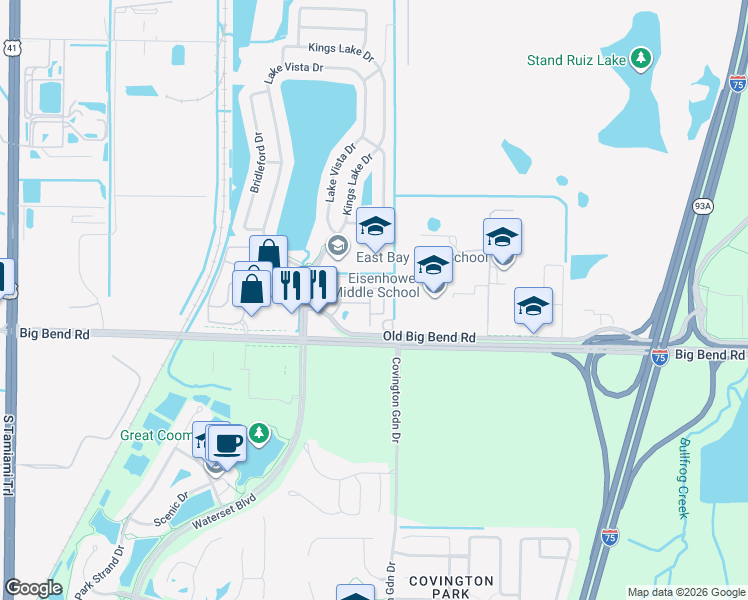 map of restaurants, bars, coffee shops, grocery stores, and more near 13114 Sonoma Bend Place in Gibsonton