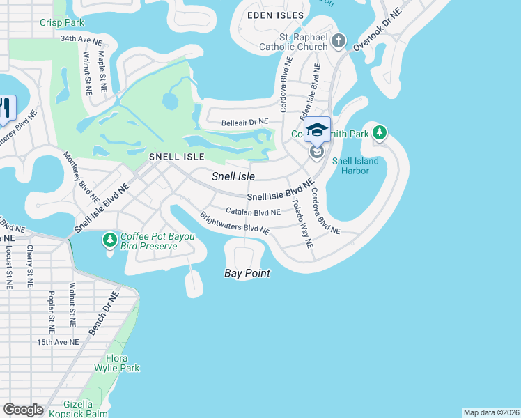 map of restaurants, bars, coffee shops, grocery stores, and more near 218 Catalan Boulevard Northeast in St. Petersburg