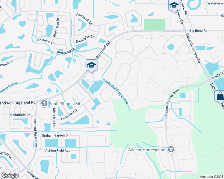map of restaurants, bars, coffee shops, grocery stores, and more near 13207 Sunset Shore Circle in Riverview