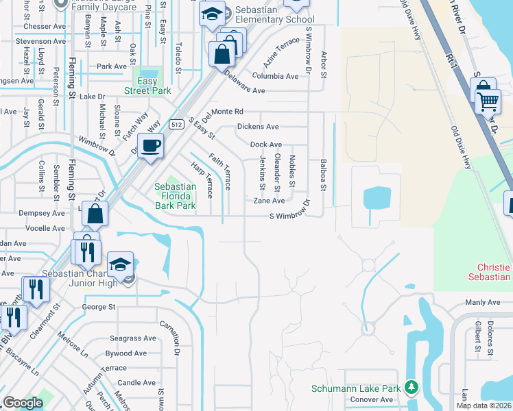 map of restaurants, bars, coffee shops, grocery stores, and more near 274 Zane Avenue in Sebastian