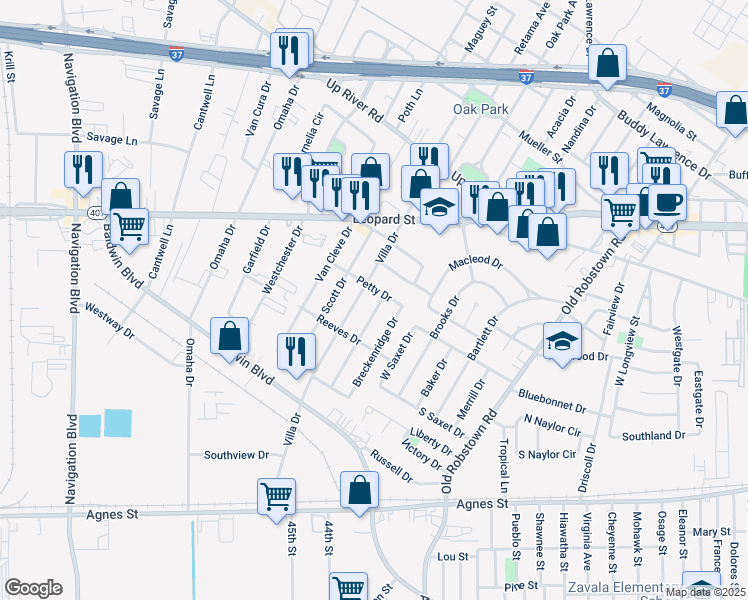 map of restaurants, bars, coffee shops, grocery stores, and more near 534 Dixon Drive in Corpus Christi