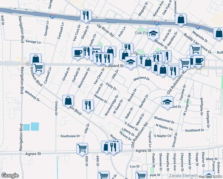 map of restaurants, bars, coffee shops, grocery stores, and more near 534 Dixon Drive in Corpus Christi