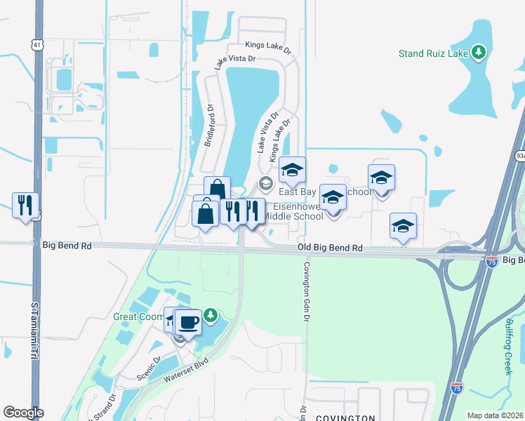 map of restaurants, bars, coffee shops, grocery stores, and more near 7130 Merlot Sienna Avenue in Gibsonton