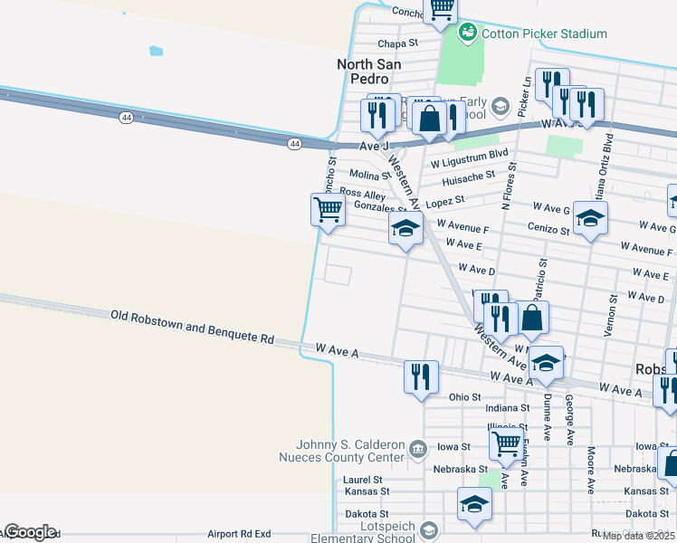 map of restaurants, bars, coffee shops, grocery stores, and more near 852 West Avenue D in Robstown
