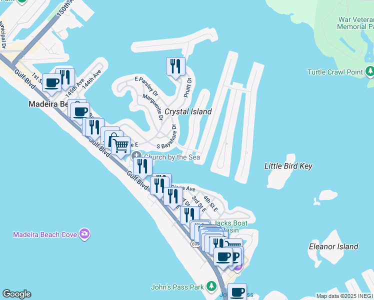 map of restaurants, bars, coffee shops, grocery stores, and more near 500 Normandy Road in Madeira Beach