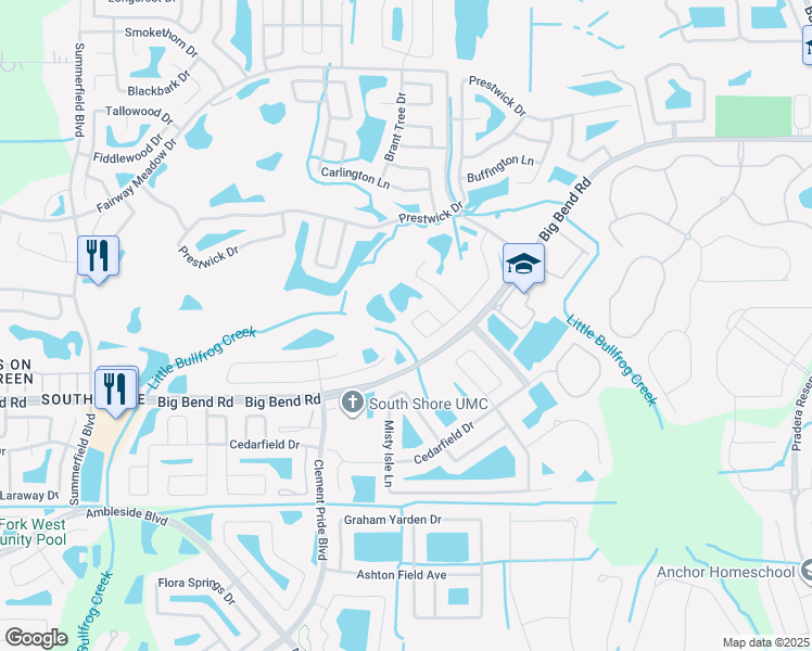 map of restaurants, bars, coffee shops, grocery stores, and more near 11525 Addison Chase Drive in Riverview