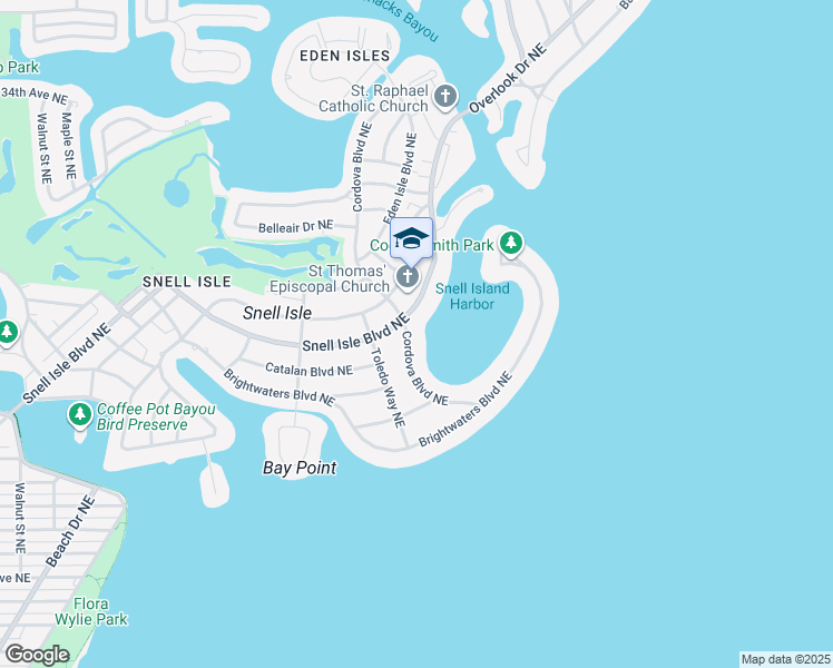 map of restaurants, bars, coffee shops, grocery stores, and more near 411 Cordova Boulevard Northeast in Saint Petersburg