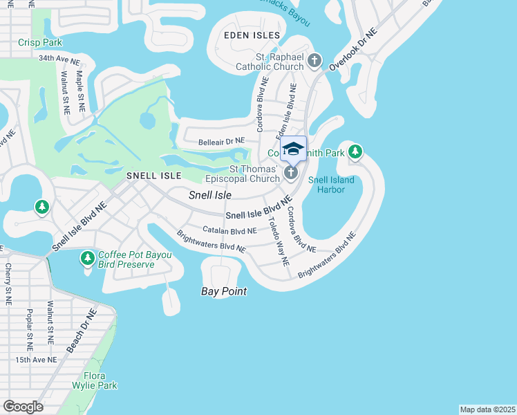 map of restaurants, bars, coffee shops, grocery stores, and more near 455 Rafael Boulevard Northeast in St. Petersburg