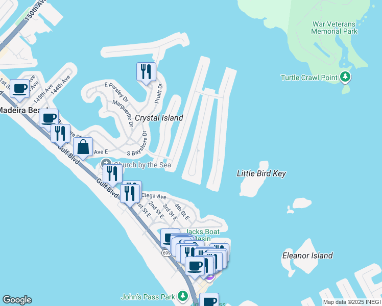 map of restaurants, bars, coffee shops, grocery stores, and more near 524 Lillian Drive in Madeira Beach