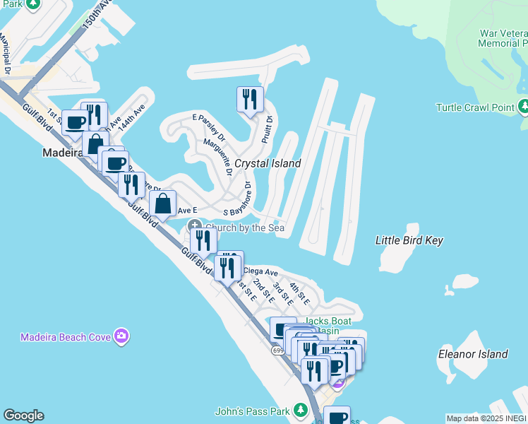 map of restaurants, bars, coffee shops, grocery stores, and more near 500 Normandy Road in Madeira Beach