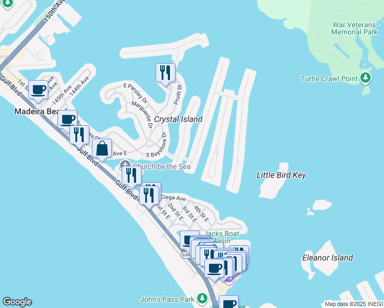map of restaurants, bars, coffee shops, grocery stores, and more near 504 Crystal Drive in Madeira Beach