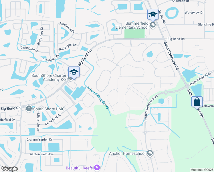map of restaurants, bars, coffee shops, grocery stores, and more near Fawn Lily Drive in Riverview