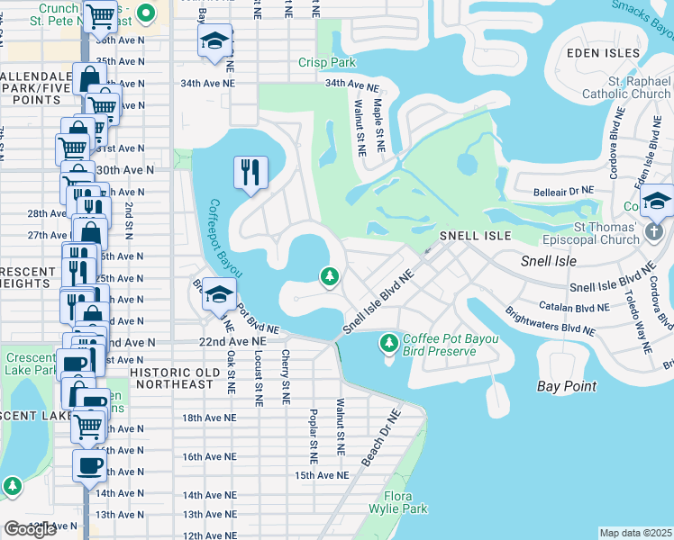map of restaurants, bars, coffee shops, grocery stores, and more near 501 Coffee Pot Riviera Northeast in St. Petersburg