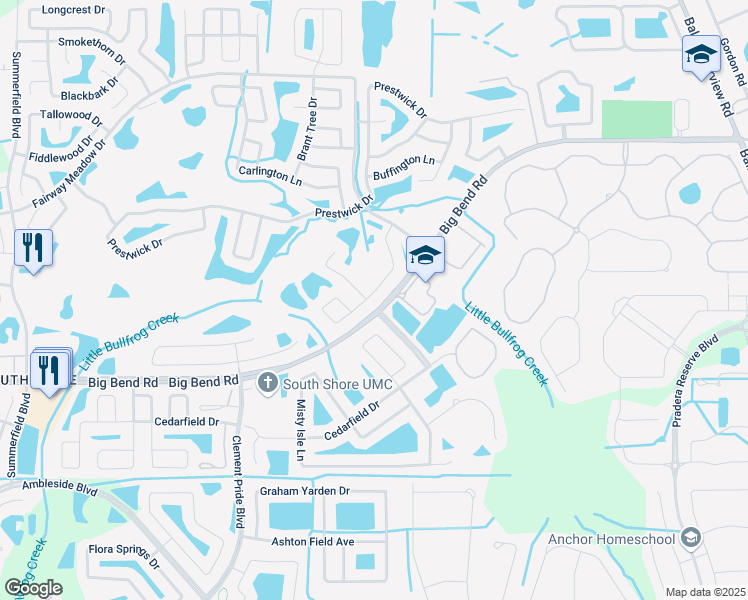 map of restaurants, bars, coffee shops, grocery stores, and more near 11603 Addison Chase Drive in Riverview