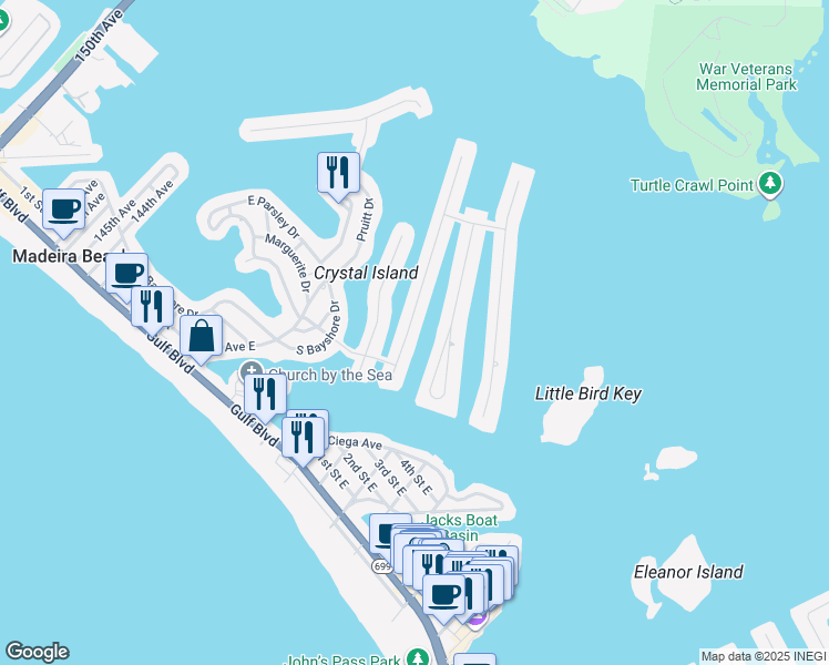 map of restaurants, bars, coffee shops, grocery stores, and more near 524 Lillian Drive in Madeira Beach